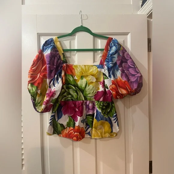 FARM Rio Red and Pink Ruffled Peplum Blouse - Picture 1 of 2